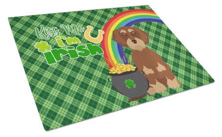 Wirehair Red and Tan Dachshund St. Patrick's Day Glass Cutting Board Decorative Tempered Glass Kitchen Cutting and Serving Board Large Size Chopping B