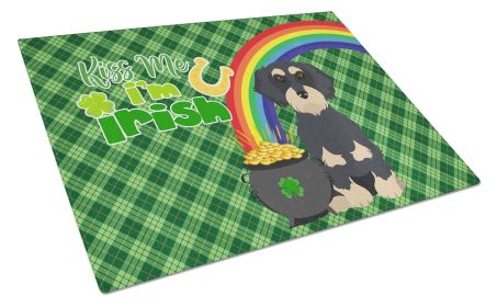 Wirehair Black and Cream Dachshund St. Patrick's Day Glass Cutting Board Decorative Tempered Glass Kitchen Cutting and Serving Board Large Size Choppi