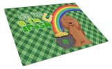 Longhair Red Dachshund St. Patrick's Day Glass Cutting Board Decorative Tempered Glass Kitchen Cutting and Serving Board Large Size Chopping Board