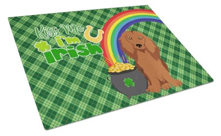 Longhair Red Dachshund St. Patrick's Day Glass Cutting Board Decorative Tempered Glass Kitchen Cutting and Serving Board Large Size Chopping Board