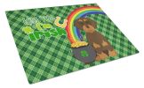 Wirehair Chocolate and Tan Dachshund St. Patrick's Day Glass Cutting Board Decorative Tempered Glass Kitchen Cutting and Serving Board Large Size Chop