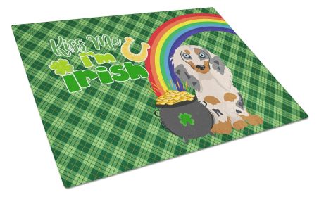 Longhair Cream Dapple Dachshund St. Patrick's Day Glass Cutting Board Decorative Tempered Glass Kitchen Cutting and Serving Board Large Size Chopping