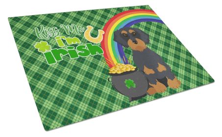 Wirehair Black and Tan Dachshund St. Patrick's Day Glass Cutting Board Decorative Tempered Glass Kitchen Cutting and Serving Board Large Size Chopping