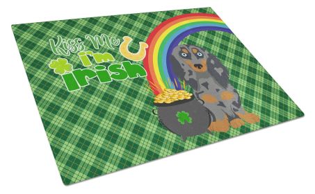 Longhair Blue and Tan Dapple Dachshund St. Patrick's Day Glass Cutting Board Decorative Tempered Glass Kitchen Cutting and Serving Board Large Size Ch