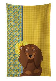 Summer Sunflowers Longhair Chocolate and Tan Dachshund Kitchen Towel Dish Cloths Guest Hand Towel Decorative Bathroom Towel for Face,Tea, Dishcloth