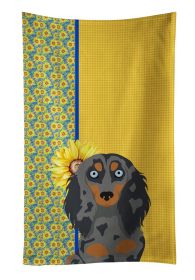Summer Sunflowers Longhair Blue and Tan Dapple Dachshund Kitchen Towel Dish Cloths Guest Hand Towel Decorative Bathroom Towel for Face,Tea, Dishcloth