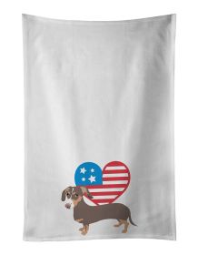 NEW Dachshund Chocolate and Tan Patriotic Kitchen Towel Set of 2 White Dish Towels Decorative Bathroom Hand towel for Hand, Face, Hair, Yoga, Tea