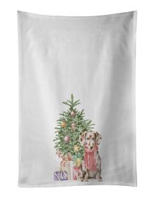 NEW Dachshund Chocolate Piebald Dapple Christmas Presents and Tree Kitchen Towel Set of 2 White Dish Towels Decorative Bathroom Hand towel for Hand