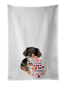 NEW Dachshund Dapple #1 so Loved Kitchen Towel Set of 2 White Dish Towels Decorative Bathroom Hand towel for Hand, Face, Hair, Yoga, Tea, Dishcloth