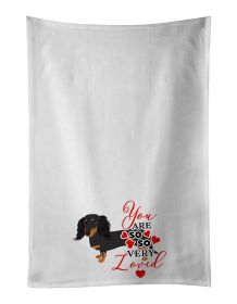 NEW Dachshund Black and Tan #2 so Loved Kitchen Towel Set of 2 White Dish Towels Decorative Bathroom Hand towel for Hand, Face, Hair, Yoga, Tea