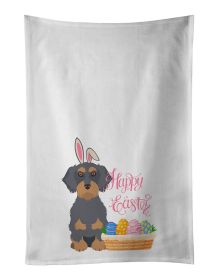 NEW Wirehair Blue and Tan Dachshund Easter Kitchen Towel Set of 2 White Dish Towels Decorative Bathroom Hand towel for Hand, Face, Hair, Yoga, Tea