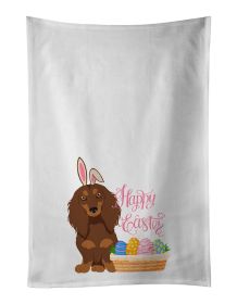 NEW Longhair Chocolate and Tan Dachshund Easter Kitchen Towel Set of 2 White Dish Towels Decorative Bathroom Hand towel for Hand, Face, Hair, Yoga