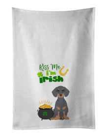 NEW Blue and Tan Dachshund St. Patrick's Day Kitchen Towel Set of 2 White Dish Towels Decorative Bathroom Hand towel for Hand, Face, Hair, Yoga, Tea