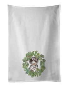 NEW Dachshund Puppy Dappled Christmas Wreath Kitchen Towel Set of 2 White Dish Towels Decorative Bathroom Hand towel for Hand, Face, Hair, Yoga, Tea