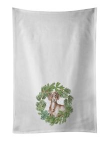 NEW Dachshund Red Christmas Wreath Kitchen Towel Set of 2 White Dish Towels Decorative Bathroom Hand towel for Hand, Face, Hair, Yoga, Tea, Dishcloth