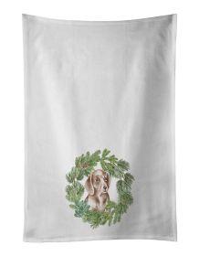 NEW Dachshund Red Puppy Christmas Wreath Kitchen Towel Set of 2 White Dish Towels Decorative Bathroom Hand towel for Hand, Face, Hair, Yoga, Tea