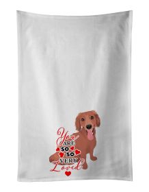 NEW Dachshund Red #1 so Loved Kitchen Towel Set of 2 White Dish Towels Decorative Bathroom Hand towel for Hand, Face, Hair, Yoga, Tea, Dishcloth