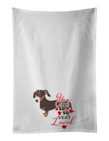 NEW Dachshund Chocolate and Tan so Loved Kitchen Towel Set of 2 White Dish Towels Decorative Bathroom Hand towel for Hand, Face, Hair, Yoga, Tea