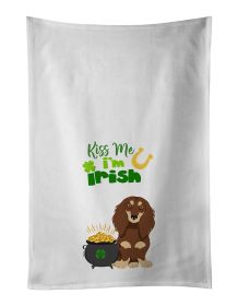 NEW Longhair Chocolate and Cream Dachshund St. Patrick's Day Kitchen Towel Set of 2 White Dish Towels Decorative Bathroom Hand towel for Hand, Face