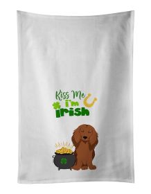 NEW Longhair Red Dachshund St. Patrick's Day Kitchen Towel Set of 2 White Dish Towels Decorative Bathroom Hand towel for Hand, Face, Hair, Yoga, Tea