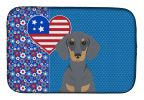 Blue and Tan Dachshund USA American Dish Drying Mat Absorbent Dish Drying Mat Pad for Kitchen Counter Dish Drainer Mat for Countertop, 14 x 21"