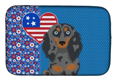 Longhair Blue and Tan Dapple Dachshund USA American Dish Drying Mat Absorbent Dish Drying Mat Pad for Kitchen Counter Dish Drainer Mat for Countertop