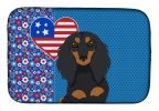 Longhair Black and Tan Dachshund USA American Dish Drying Mat Absorbent Dish Drying Mat Pad for Kitchen Counter Dish Drainer Mat for Countertop