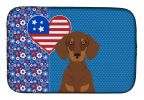 Chocolate and Tan Dachshund USA American Dish Drying Mat Absorbent Dish Drying Mat Pad for Kitchen Counter Dish Drainer Mat for Countertop, 14 x 21"