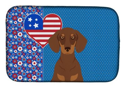 Chocolate and Tan Dachshund USA American Dish Drying Mat Absorbent Dish Drying Mat Pad for Kitchen Counter Dish Drainer Mat for Countertop, 14 x 21"