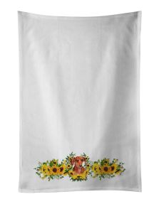 NEW Red Dachshund in Sunflowers Kitchen Towel Set of 2 White Dish Towels Decorative Bathroom Hand towel for Hand, Face, Hair, Yoga, Tea, Dishcloth