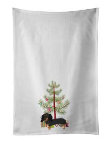 Dachshund Black and Tan #2 Christmas Kitchen Towel Set of 2 White Dish Towels Decorative Bathroom Hand towel for Hand, Face, Hair, Yoga, Tea