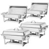 VEVOR Rectangle Chafing Dish, 9 Qt 4 Pack Stainless Steel Chafing Dish, Food Warmer Chafer Complete Set with Hollow Handle, 2 Food Tongs, Lid, Fuel Ho