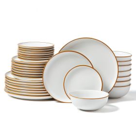 VEVOR Dinnerware Set, Service for 8 (32 PCS), Round Plates and Bowls Sets, Scratch Resistant Ceramic Dinner Ware, Dishwasher and Microwave Suitable Ki