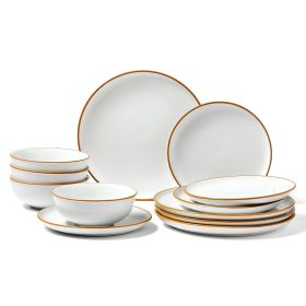 VEVOR Dinnerware Set, Service for 4 (12 PCS), Round Plates and Bowls Sets, Scratch Resistant Ceramic Dinner Ware, Dishwasher and Microwave Suitable Ki
