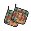 Red Brown Dachshund Christmas PoinsettIas Pair of Pot Holders Pair 7.5x7.5 Quilted Insulated Hot Pads Decorative Kitchen Gift Made in USA
