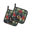 Wirehaired Black and Tan Dachshund Christmas PoinsettIas Pair of Pot Holders Pair 7.5x7.5 Quilted Insulated Hot Pads Decorative Kitchen Gift Made in U
