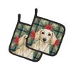 Cream Dachshund Christmas PoinsettIas Pair of Pot Holders Pair 7.5x7.5 Quilted Insulated Hot Pads Decorative Kitchen Gift Made in USA