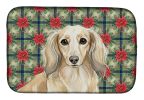 Longhaired Cream Dachshund Christmas PoinsettIas Dish Drying Mat Absorbent Dish Drying Mat Pad for Kitchen Counter Dish Drainer Mat for Countertop
