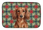 Longhaired Red Dachshund Christmas PoinsettIas Dish Drying Mat Absorbent Dish Drying Mat Pad for Kitchen Counter Dish Drainer Mat for Countertop
