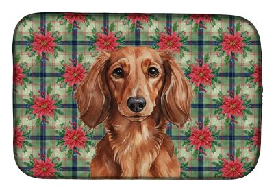 Longhaired Red Dachshund Christmas PoinsettIas Dish Drying Mat Absorbent Dish Drying Mat Pad for Kitchen Counter Dish Drainer Mat for Countertop