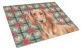 Red Brown Dachshund Christmas PoinsettIas Glass Cutting Board Decorative Tempered Glass Kitchen Cutting and Serving Board Large Size Chopping Board