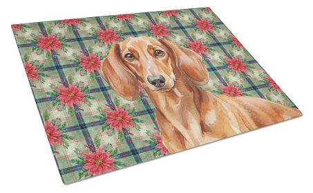Red Brown Dachshund Christmas PoinsettIas Glass Cutting Board Decorative Tempered Glass Kitchen Cutting and Serving Board Large Size Chopping Board