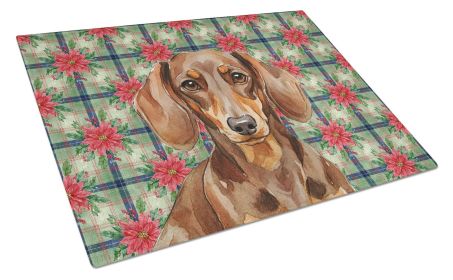 Chocolate and Tan Dachshund Christmas PoinsettIas Glass Cutting Board Decorative Tempered Glass Kitchen Cutting and Serving Board Large Size Chopping