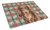 Longhaired Chocolate and Tan Dachshund Christmas PoinsettIas Glass Cutting Board Decorative Tempered Glass Kitchen Cutting and Serving Board Large Siz