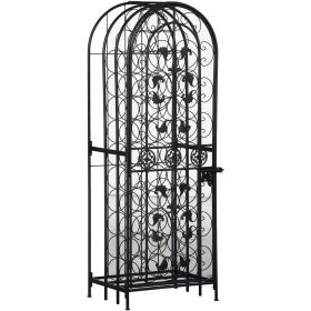HOMCOM 45 Bottle Wrought Iron Wine Rack Jail with Lock - Black