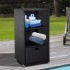 Poolside Towel Cabinet, Patio PE Rattan Storage, with 2-Tier Shelves and Bottom Drawer, 47"H, for Pool, Backyard, Dark Brown