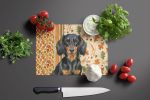 Longhaired Black and Tan Dachshund Heirloom Fall Glass Cutting Board Decorative Tempered Glass Kitchen Cutting and Serving Board Large Size Chopping B