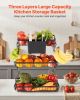 VEVOR 3 Tier Fruit Basket, Countertop Fruits Vegetable Bowl with Banana Hangers and Side Storage Basket, Metal Wire Storage Stand for Kitchen Counter,