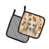 Longhaired Cream Dachshund Heirloom Fall Pair of Pot Holders Pair 7.5x7.5 Quilted Insulated Hot Pads Decorative Kitchen Gift Made in USA
