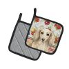Longhaired Cream Dachshund Vegetables Pair of Pot Holders Pair 7.5x7.5 Quilted Insulated Hot Pads Decorative Kitchen Gift Made in USA